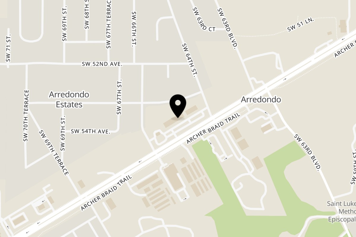 Map showing the location of Manzil Fine Indian Dining on 6500 SW Archer Rd Ste e in Gainesville